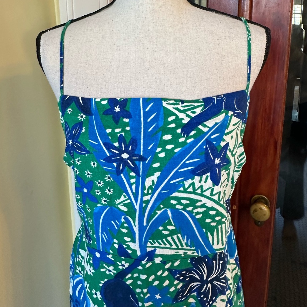 Rachel Zoe | Panther Tropical Linen Blend Midi Dress in Blue & Green, Size XL - Picture 5 of 11